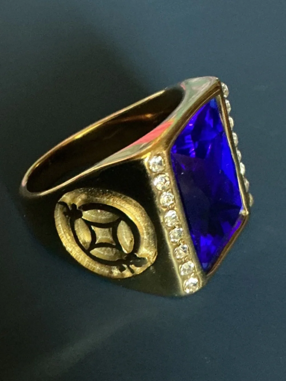 Gold-Tone Ring with Blue Agate Stone